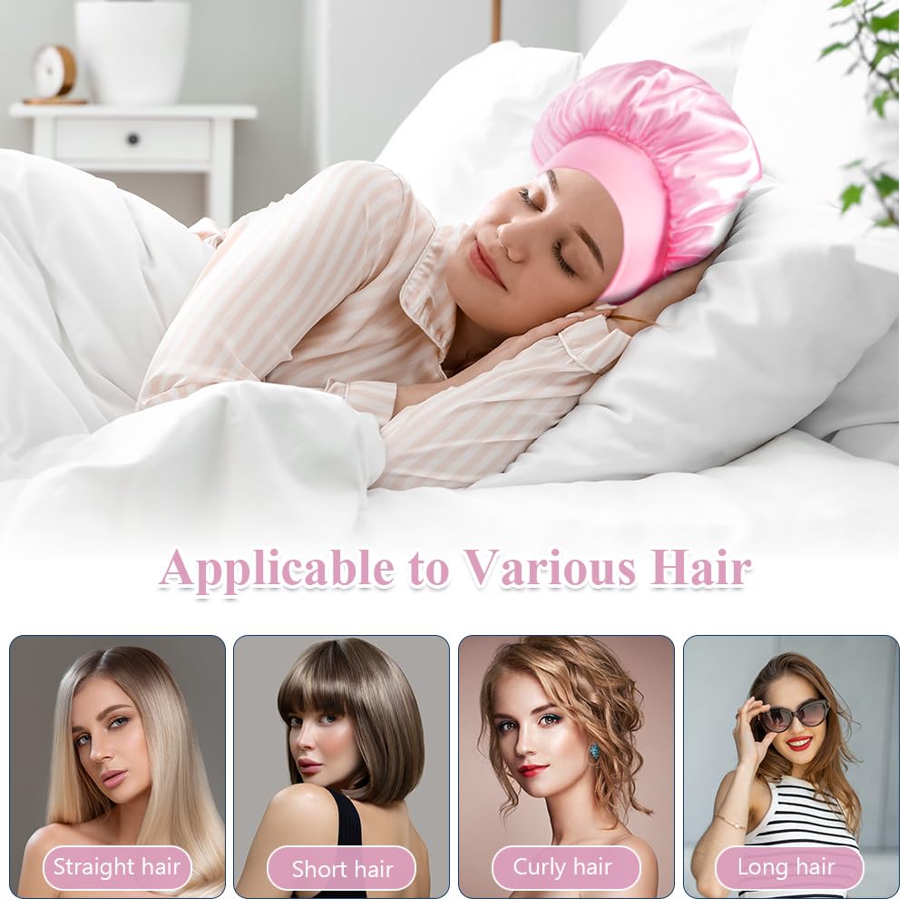 Flintronic 2 Pezzi Donna Berretto Da Notte Raso, Cuffia da Bagno Elastica per Donne, Cuffia Seta Capelli Ricci, Dormire in Raso Morbido e Confortevole