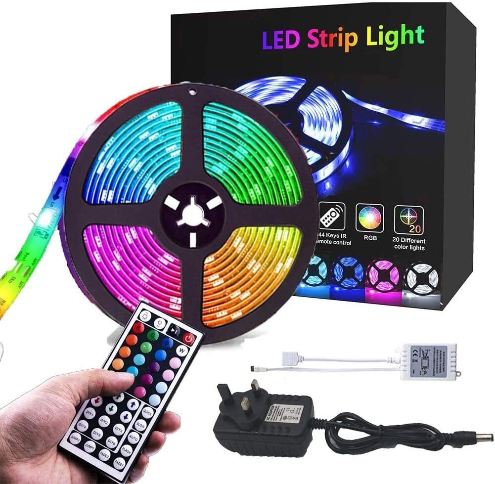 Led Strip LED Strip Light, 5M Strips Lighting Kit IP65 Waterproof 150Leds 12V Power Adapter 44 Key IR Remote Control Color Changing LED Strip Light for Garden Bar Party Home Decorations