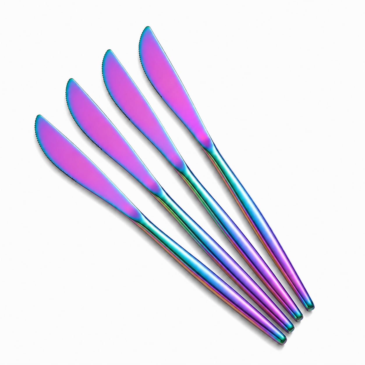 KitchAntique 8.7" French Style Rainbow Dinner Knife | 4-Piece Stainless Steel Flatware Steak Knives Set | Elegant Dishwa