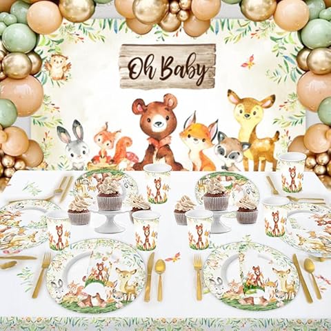 246Pcs Jungle Animals Birthday Party Theme Set, Baby Shower 1st Birthday Decor Supplies, Wild Animal Sage Backdrop Tablecloth, Perfect for Boys Girls Holiday Event Party Decorations, Serves 16 People