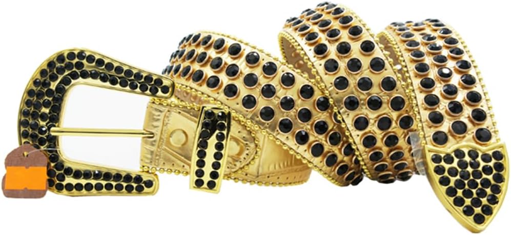 Western Bling Bling Rhinestones Leather Studded Belt for Women Men Fashion Punk Streetwear