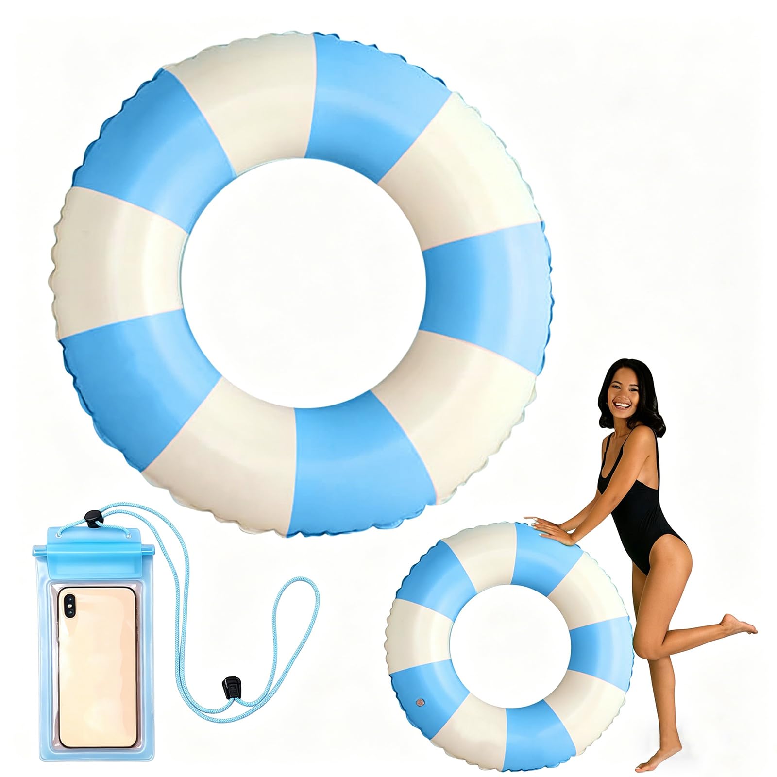 Swimming Ring, Inflatable Rubber Rings for Adults, Inflatable Pool Ring Floaties Swim Rings, Pool Float with Waterproof Phone Pouch for Summer Beach Pool Party, (Pink, 75cm)