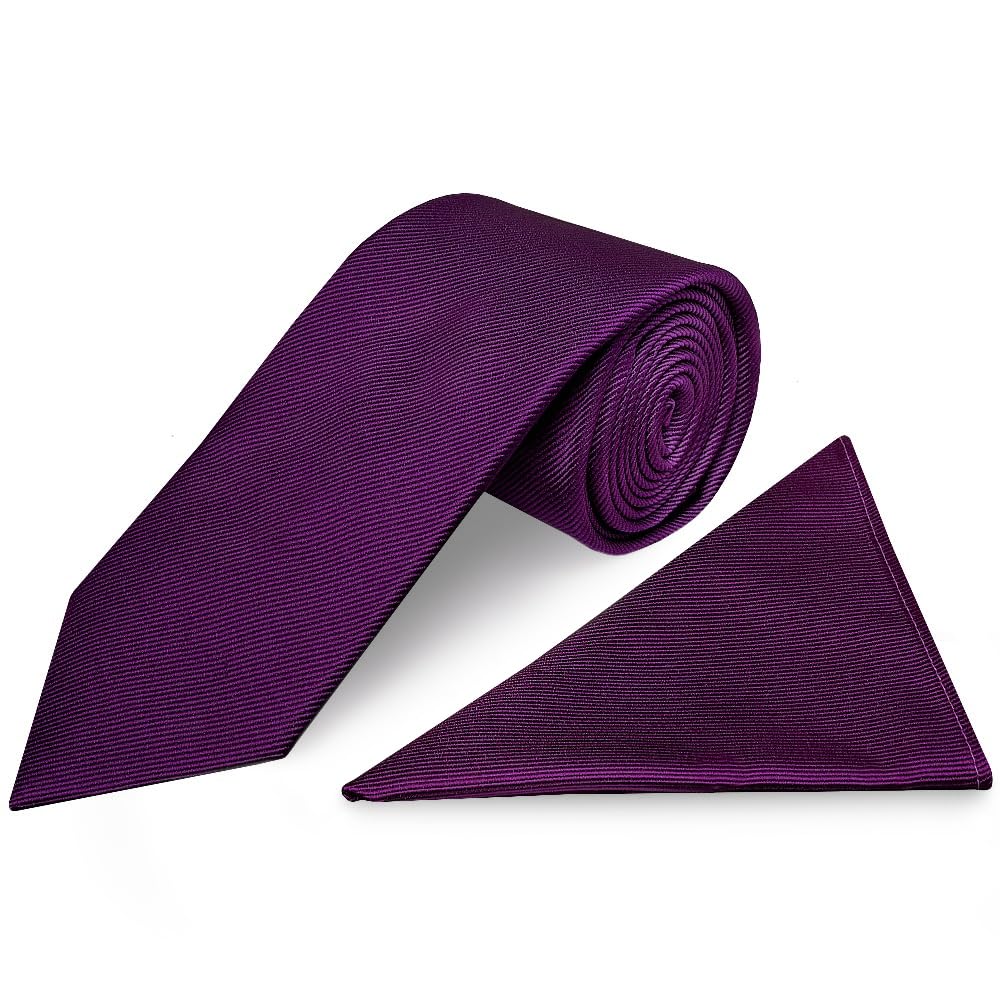 TIES R US Mens Classic 100% Silk Twill Wedding Classic Tie and Pocket Square Set (Purple)