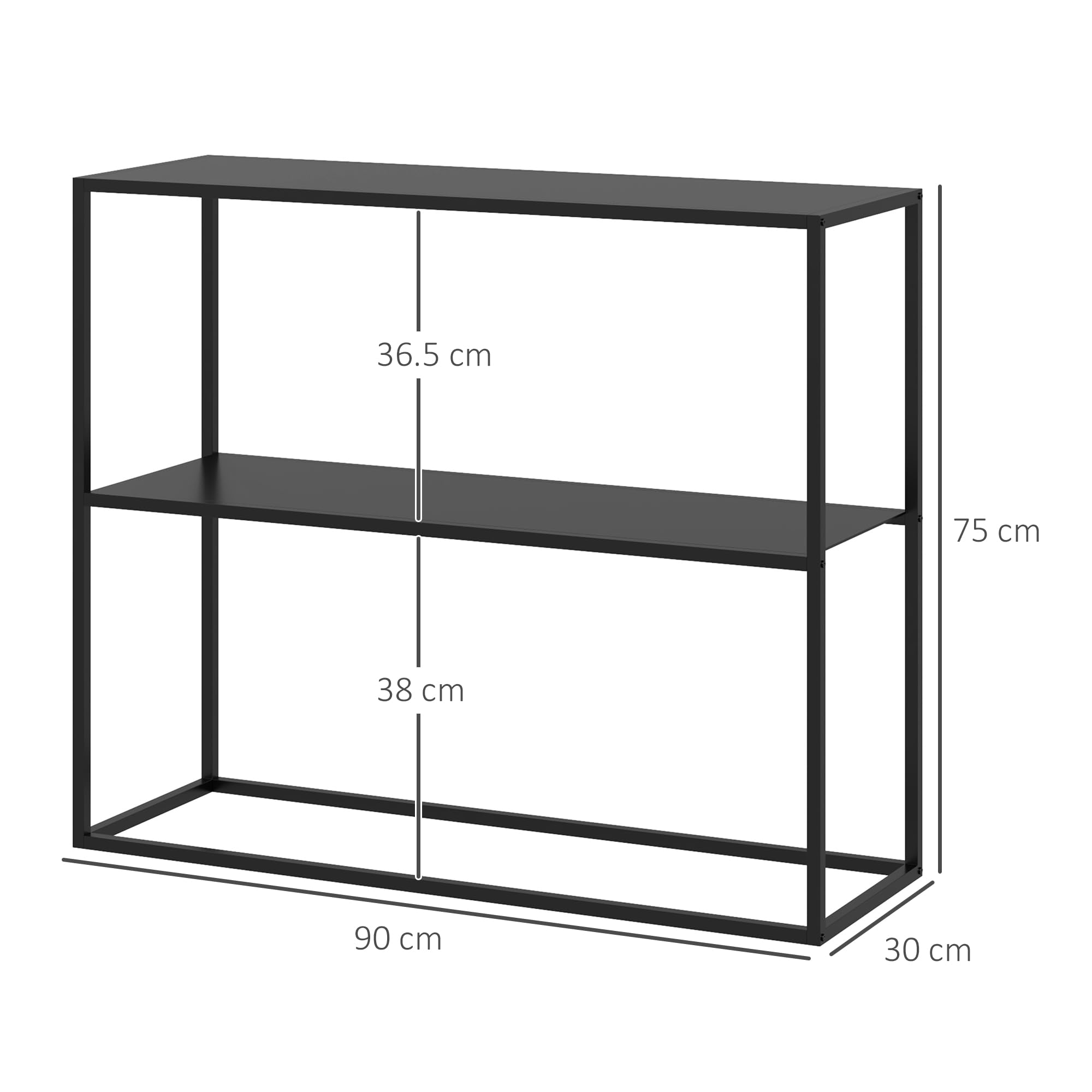 HOMCOM Table Console 2 Étagères Cadre Acier Salon 90 x 30 x 75 cm Noir