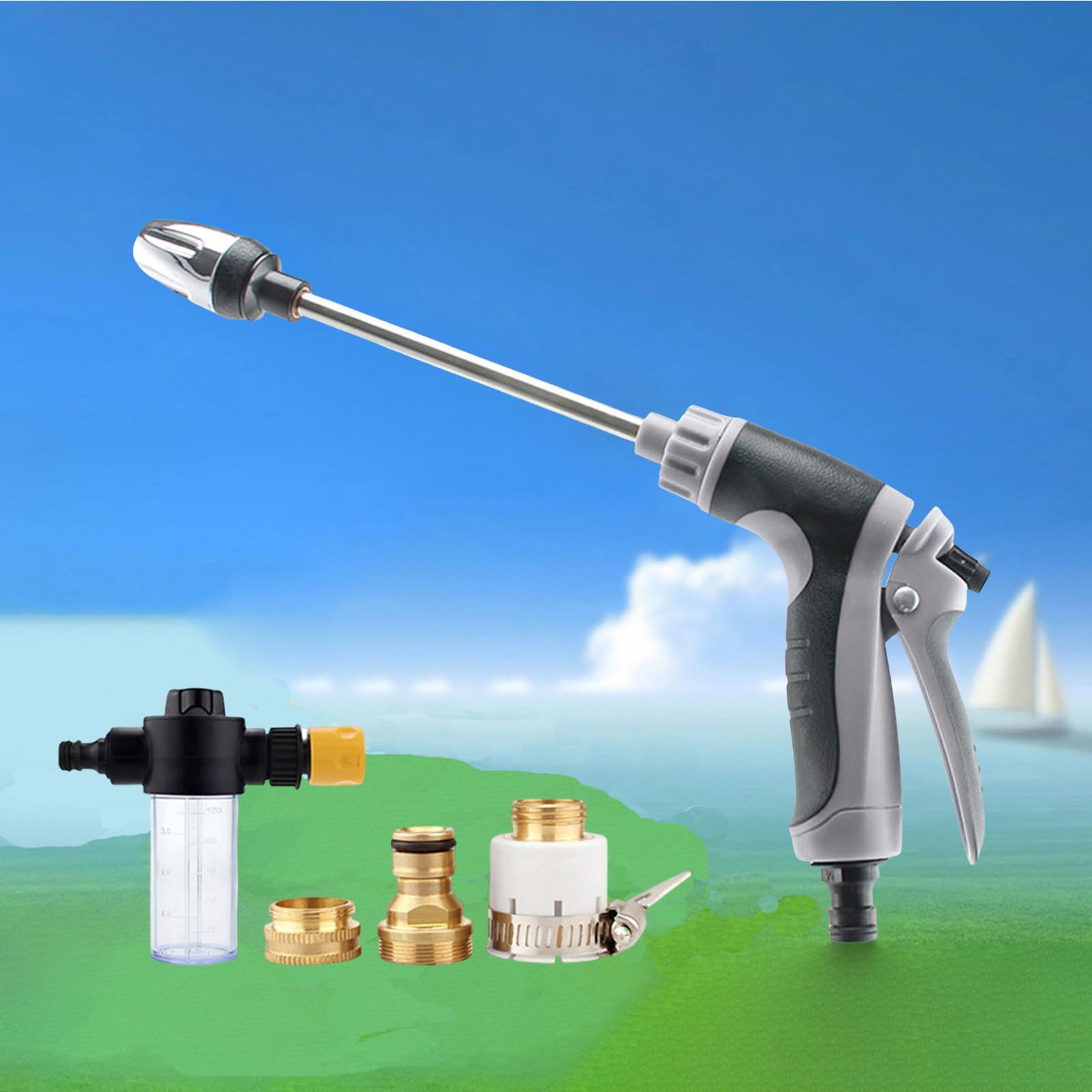 Pressure Washer,15x More Powerful Than Hoses Spray Nozzle, Durable Stainless Steel High Pressure Cleaner,Universal Compatibility 360° Rotating Three Spray Modes for Driveways Patios (1pc-37cm) - 4