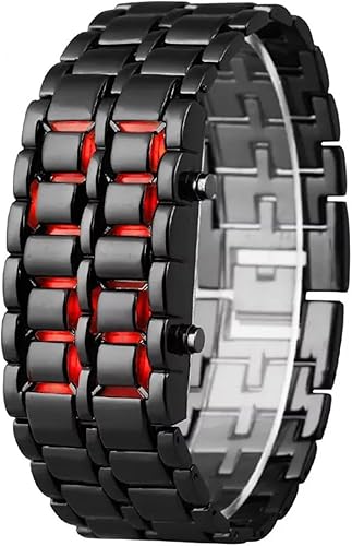 Gosasa Reloj de acero inoxidable estilo lava para hombre, reloj digital LED rojo, azul, negro, reloj de pulsera