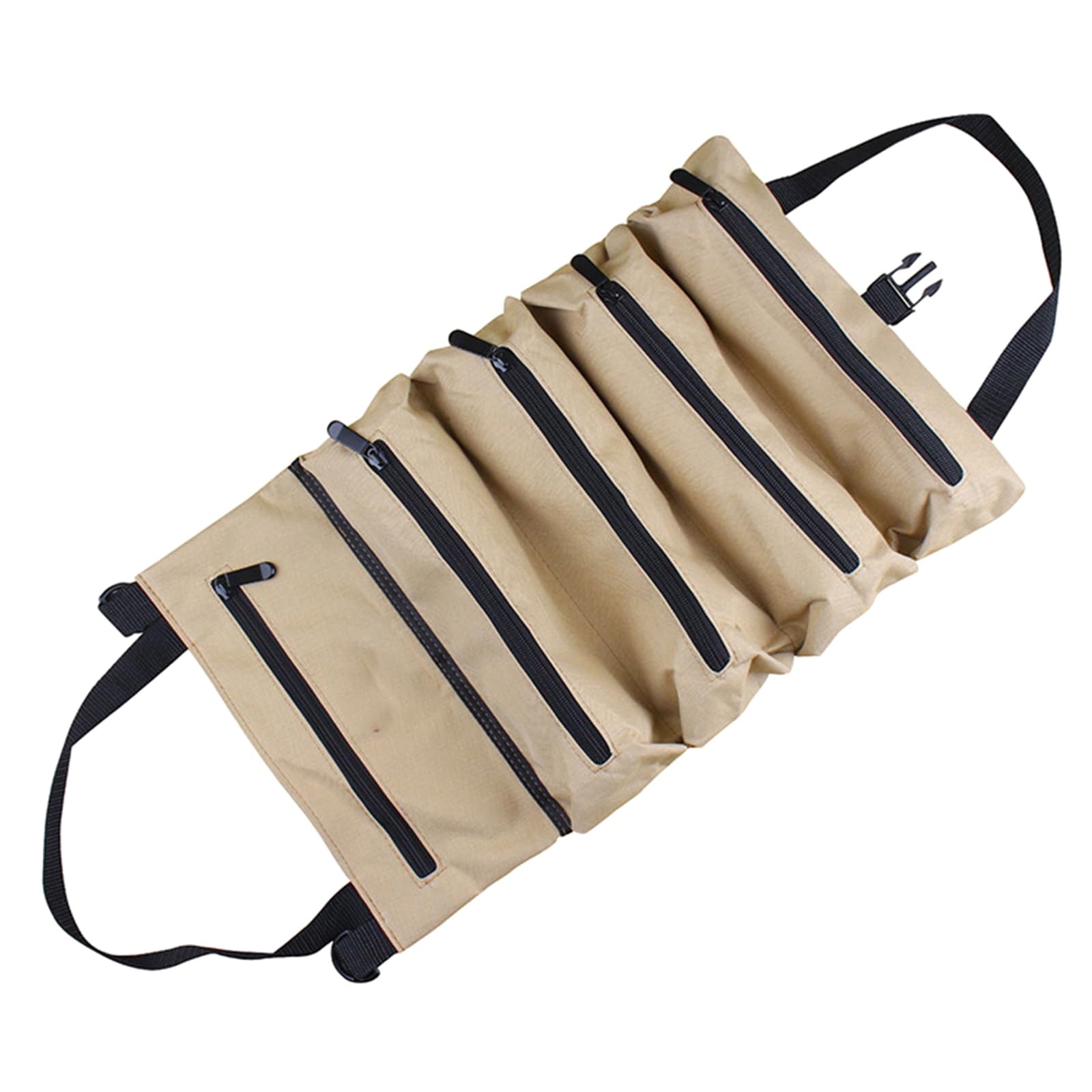 Ywluuoo Khaki Tool Roll Organizer Multi Pocket Hanging Tool Roll Portable Organizer Carrier Bag For/Electrician Motorcycle Bag