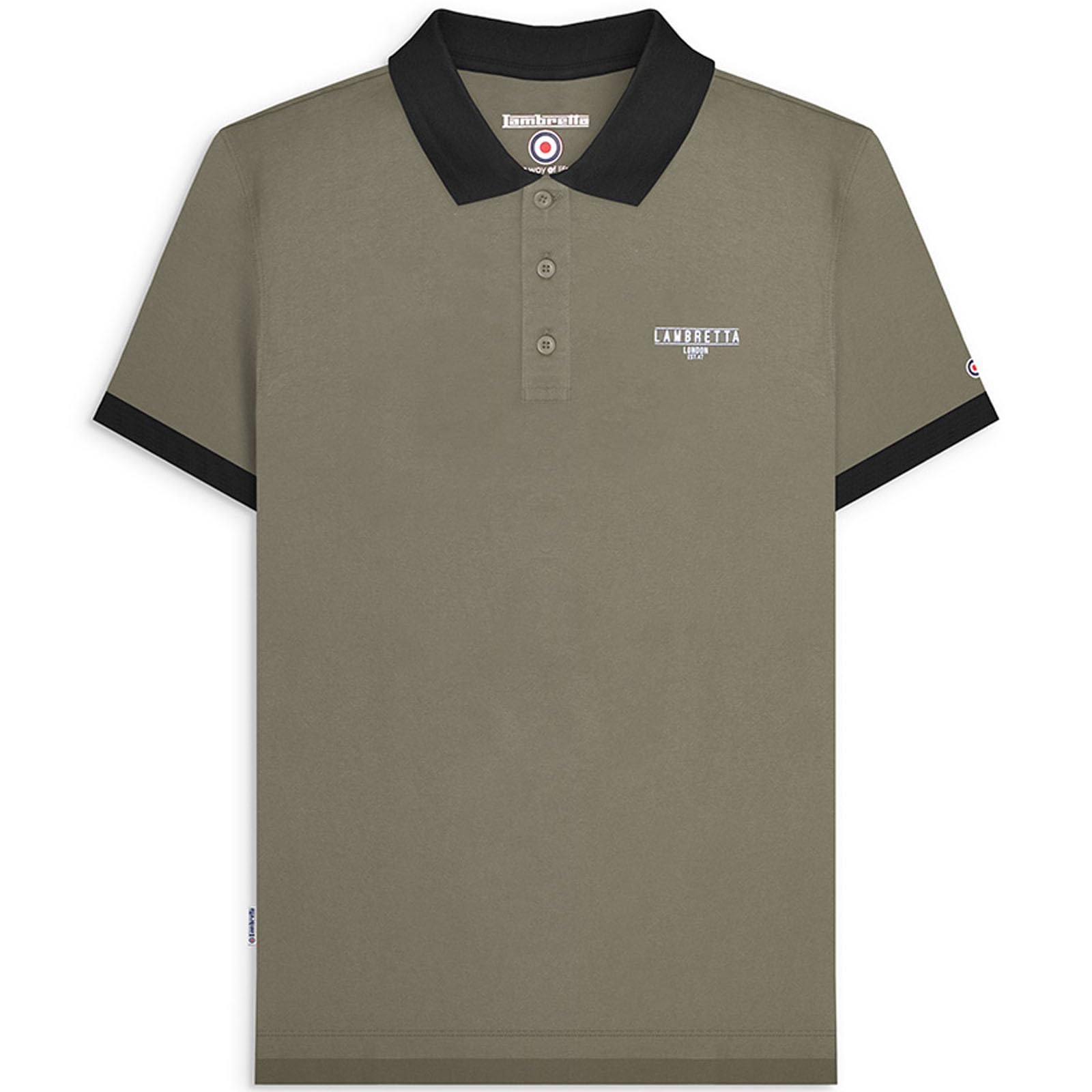 Lambretta Men Originals Contrast Collar Short Sleeve Polo Shirt - Khaki - 3XL