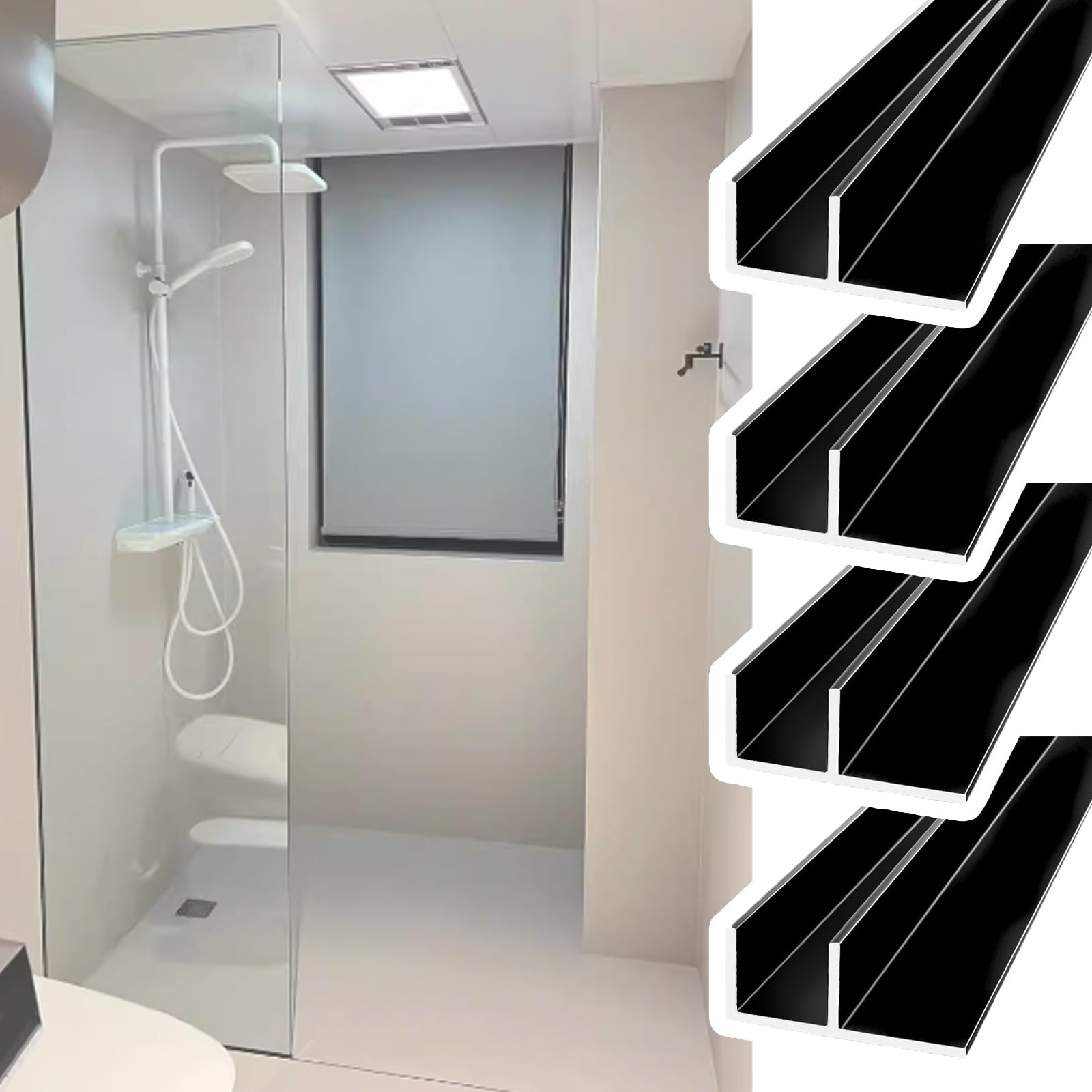 Djphofs 4Pcs Matte Black Aluminum F-Channel For Shower Door, Deep Cuttable Fixed Deep Track, Heavy-Duty F- Shower Glass Channel For Homes Hotels Offices(,L1.5m(59In) W10.3mm(0.41In))