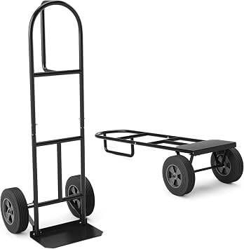 S AFSTAR P-Handle Hand Truck, High Back Sack Barrow with 10" Wheels, Built-in Double Bearings and Foldable Load Plate, Heavy Duty Trolley for Lifting, Moving, Delivery, 660 LBS Max Load Black
