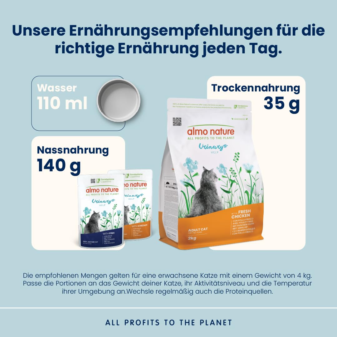 Almo Nature Urinary Help - Katzen-Trockenfutter mit Frischem Huhn - Unterstützung des Harnsystems mit Glucosamin und Reduzierten Gehalten an Magnesium, Kalzium und Phosphor - 2kg Beutel