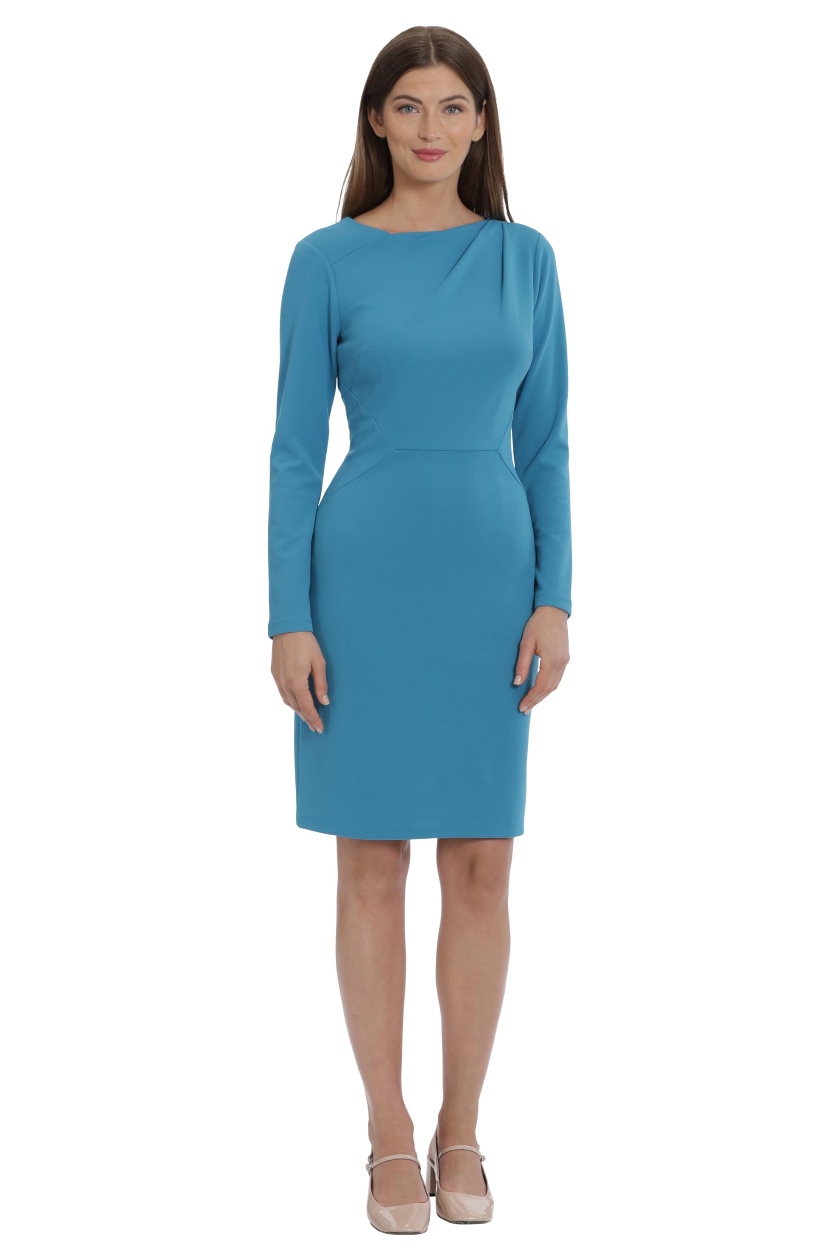 Maggy London Womens Asymmetric Neck Crepe Sheath Workwear Office Career Desk to Dinner Event Occasion Guest of