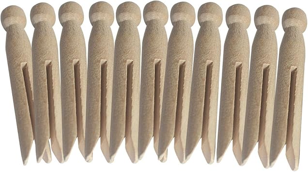 Round Wooden Clothespins, 12pcs Dolly Style Traditional Heritage Clothes Peg Old Fashioned for Outdoor Clothesline Home Kitchen Travel Wood
