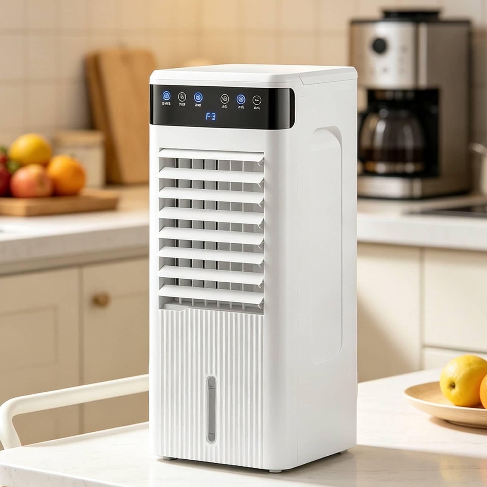 Raffrescatore evaporativo a 3 velocità, Facile da Pulire, con Serbatoio dell'Acqua, Silenzioso, Ideale per Soggiorno, Cucina, Camera da Letto,