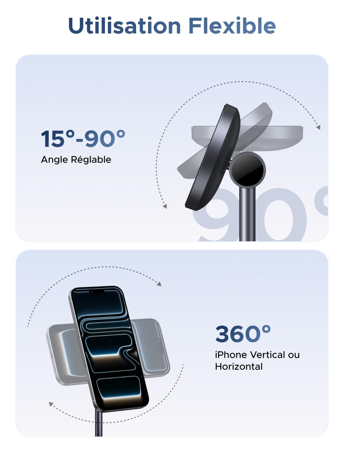 UGREEN Zapix 2 en 1 Chargeur Induction iPhone Magsafe Qi2 15W Certifié Station de Charge Rapide sans Fil Compatible avec iPhone 17 Pro Max Air 16 15 14 13 12 AirPods 4 3 AirPods Pro 3 2 1