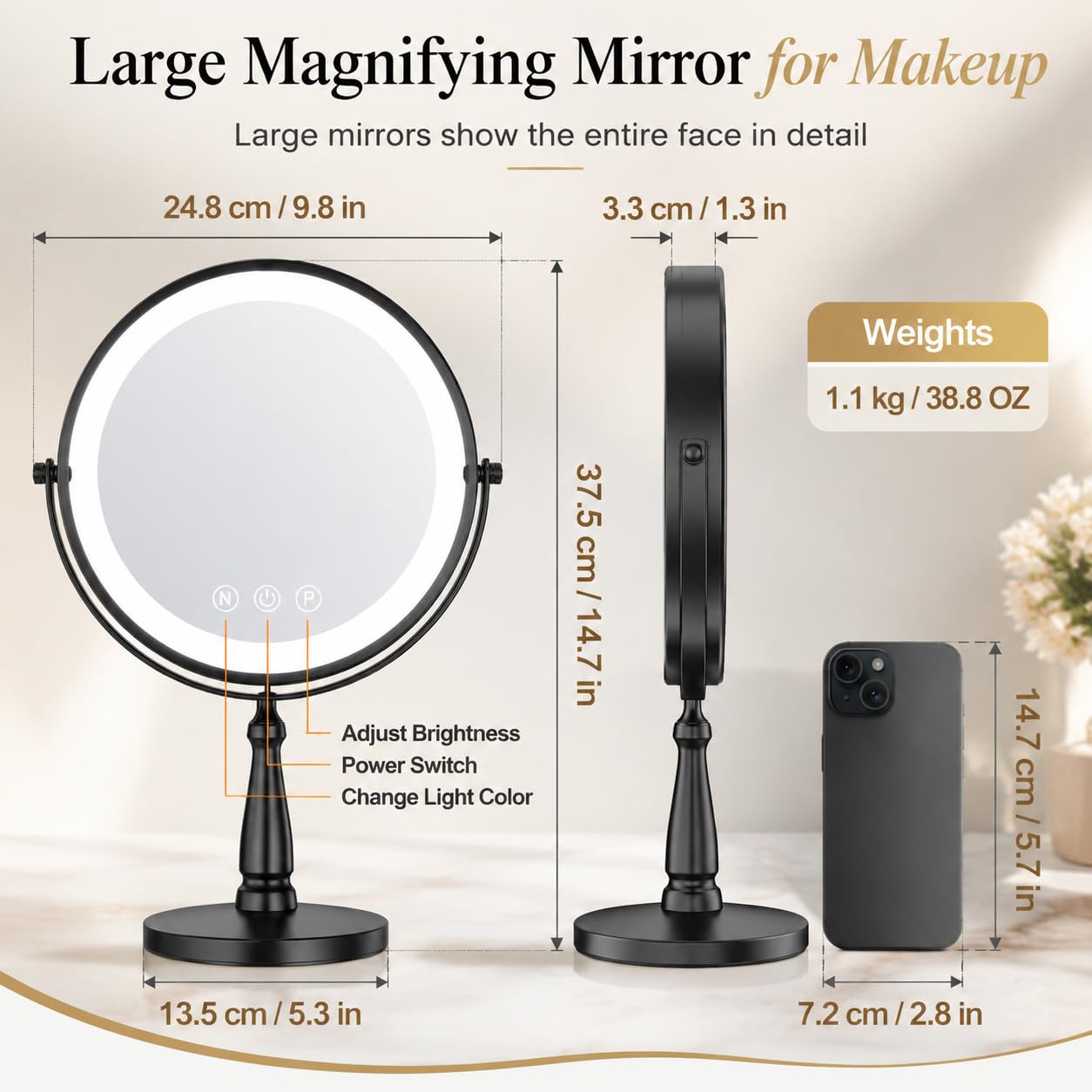 Lighted Makeup Mirror, 1X/20X Magnifying Vanity Mirror with Adjustable LED Lights