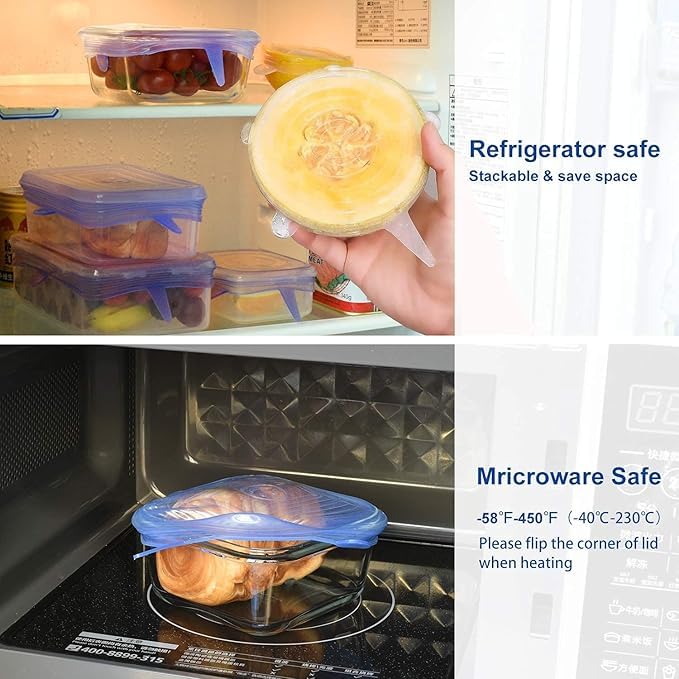 Surinka Silicone Stretch Lids Rectangle, Reusable Food Container Lids, BPA-Free, Eco-Friendly Curved Dish   Covers, Microwave, Oven & Dishwasher Safe (Round+Squre-pack of 12) - Image 2 thumbnail