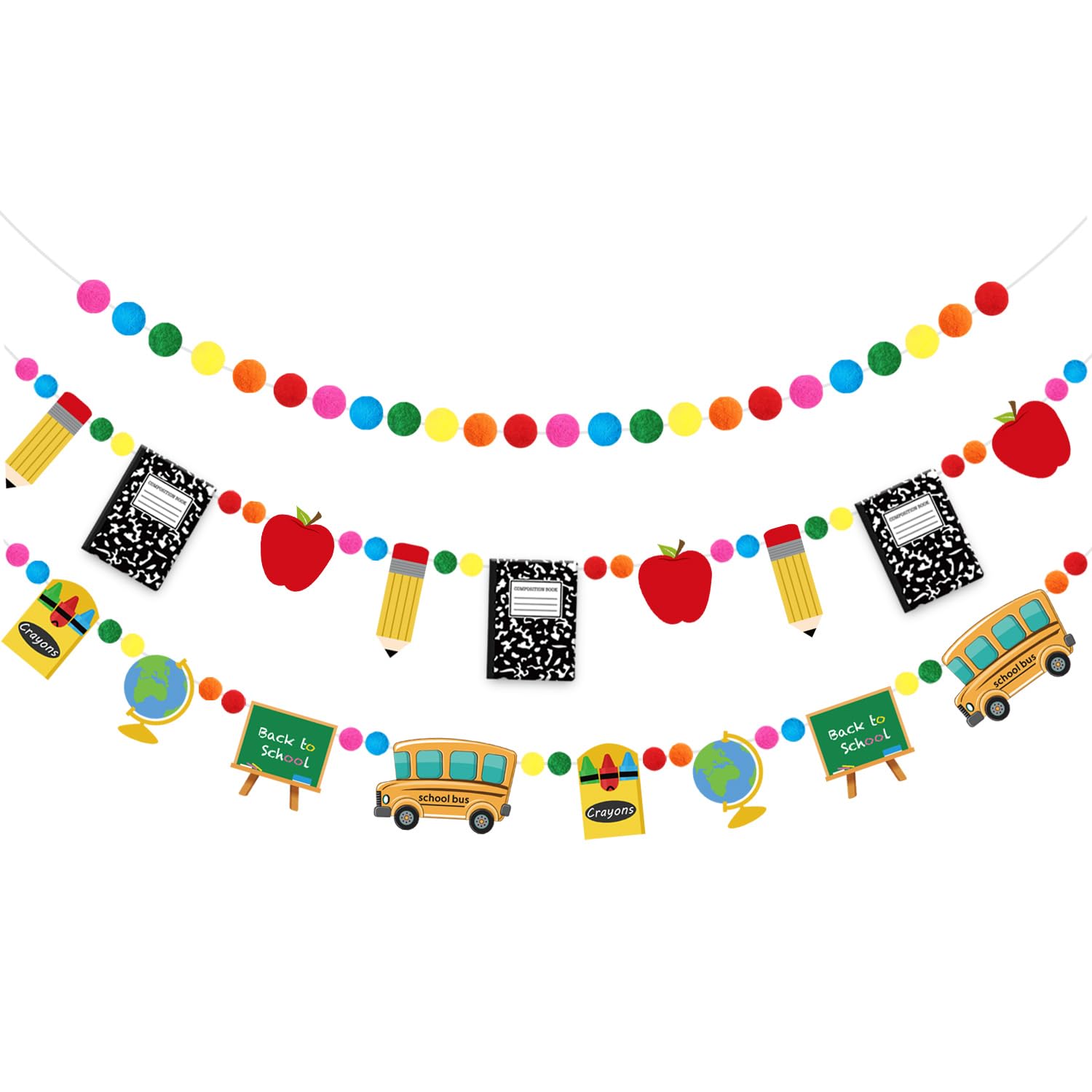 Doumeny Filzbanner, Bleistift-Banner, Apfel, Notizbuch, Filzbanner, Wimpelkette, Willkommensanfang, hängende Girlande, Klassenzimmer-Dekorationen, Banner für Zuhause, Schulanfang, Partyzubehör, 3