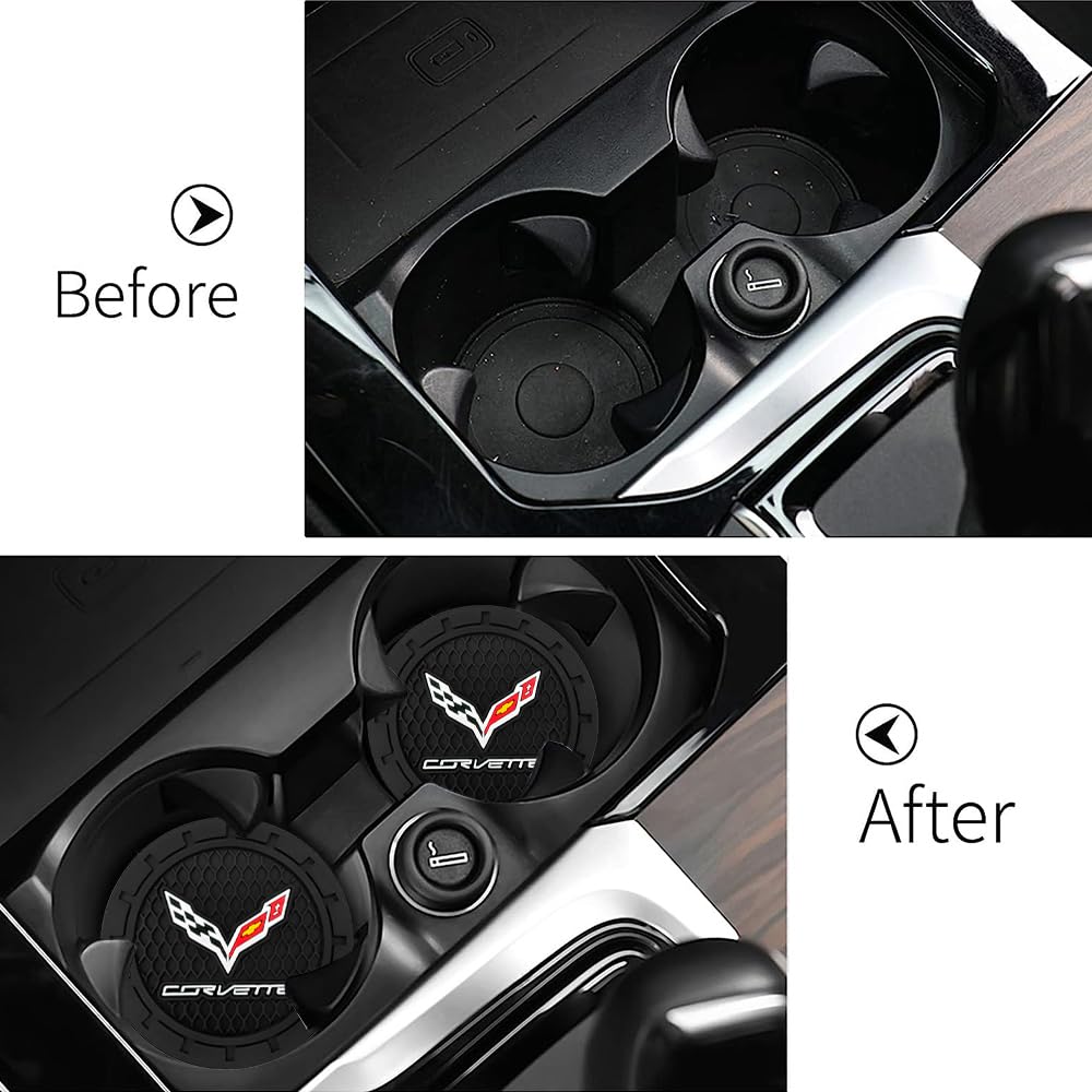 Car Cup Holder Coaster for Corvette Series Recessed Silicone Non Slip Car Interior Accessories Drink Car Coaster 2PC Black