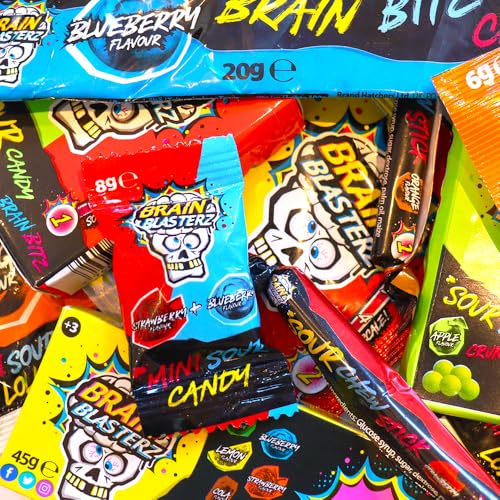 Image of Brain Blasterz Sour Candy Gift Box - 15 Individually Wrapped Assorted Bulk Candy Variety Pack, Vegan, Fathers Day Gift for Men, Halloween Candy, Christmas Gift Idea