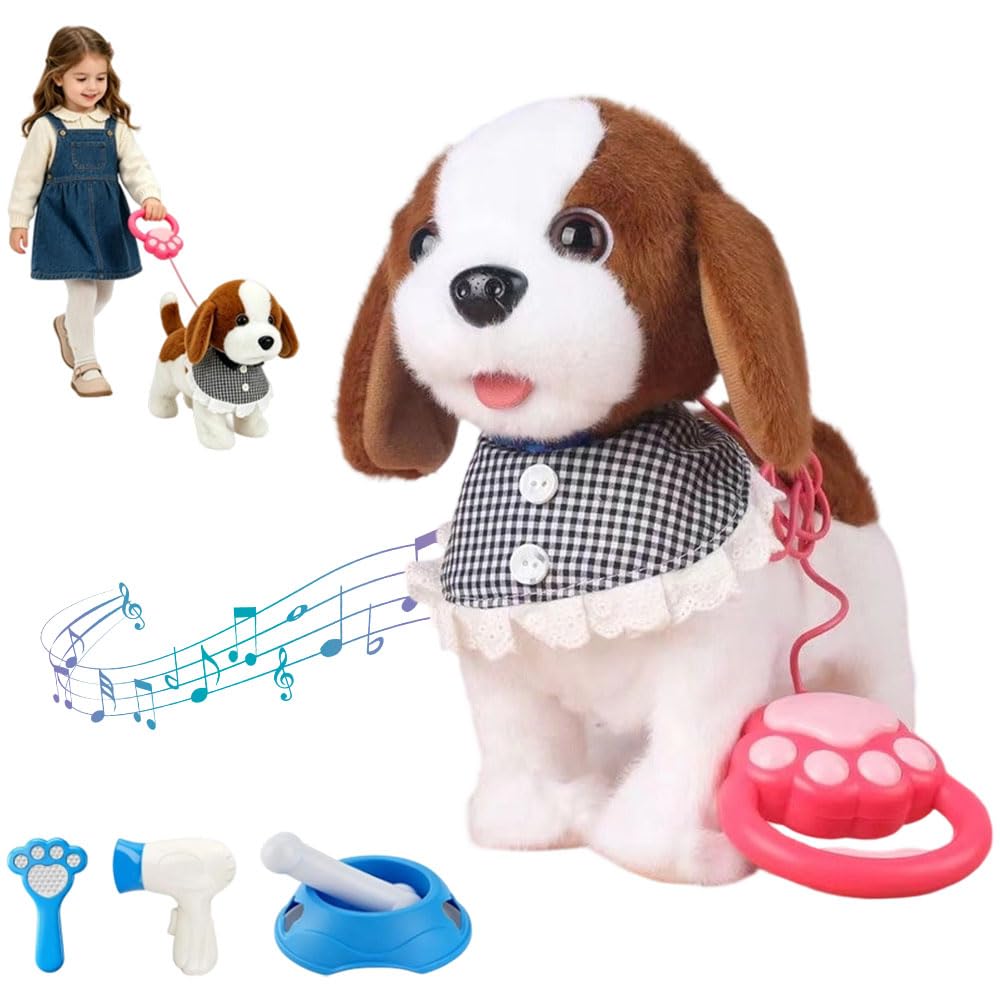 NKFBEV Walking Dog Toy, Interactive Plush Puppy Toy with Walking, Licking Tongue, Barking, Singing, Shaking Tail, Electronic Interactive Plush Toy, Robot Puppy Toy, Interactive Plush Pet for Girl Boy