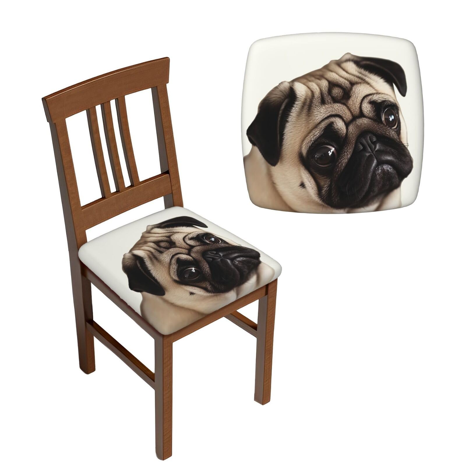 FodPand 2PCS Dining Chair Covers for Dining Room Pug Dog Chair Seat Cover Stretch Parsons Chair Slipcover Removable Washable Seat Cushion Slipcovers Cover for Kitchen Office