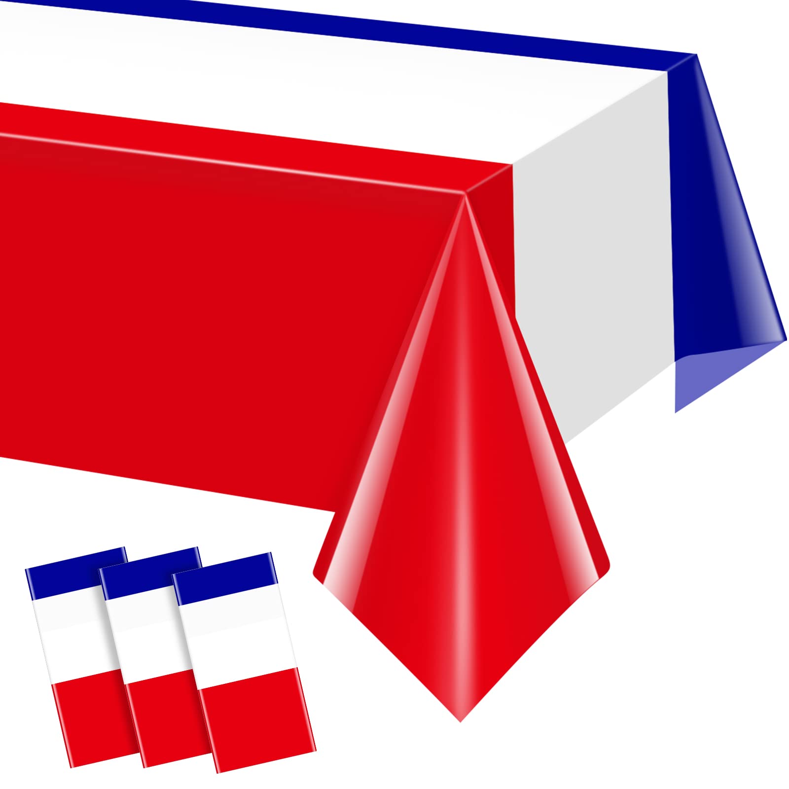 MASHAN 3Pack Red White Blue Tablecloths,Disposable Plastic Patriotic Tablecloth, 4th of July Table Covers for Memorial Day Independence Day Veterans Day Decorations Party Supplies, 54 x 108 Inch