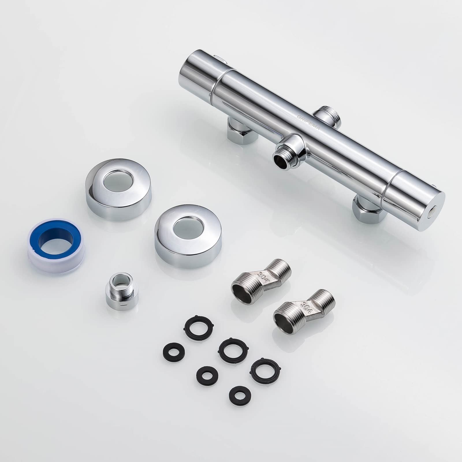 GRIFEMA G17005 Berlin-Rubinetto Miscelatore Termostatico per Sistema-Colonna Doccia, Cromo, Argento [Exclusiva Amazon] 31 x 12 x 7 cm