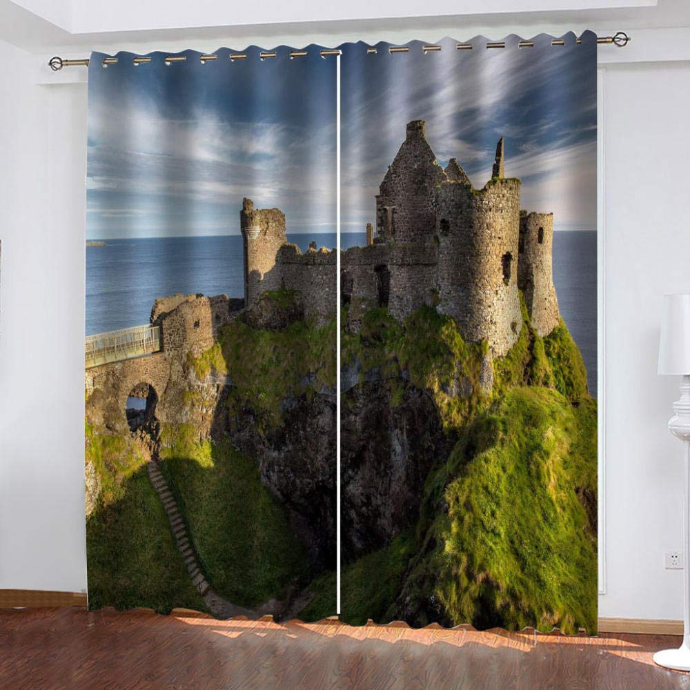 Cortinas Niño Niña Habitacion Opacas Con Ojales 2 Piezas 3D Antiguos Edificios Costeros Patrón 150X270Cm（An X Al）Cortinas Termicas Aislantes Frio Y Calor Salón Dormitorio Ventana Decoración Ho