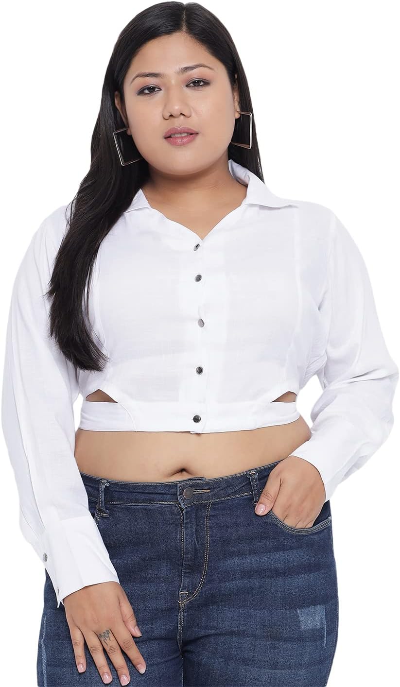 IndietogaWomen's Plus Sizes Casual Crop Shirt Tops (2XL to 7XL)