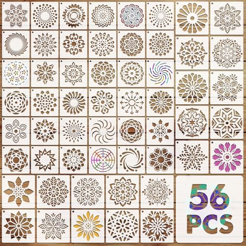 EAPIKON 56 Plantilla Dibujos para Pintar Manualidades, 9cm y 7,6cm Plantillas Stencil Mandala Reutilizables, Decorativas Template para Pared Muebles Textiles Scrapbooking DIY