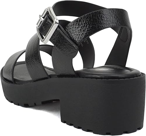 Miniatura 3 de Soda CUENTA-2 Sandalias de tacón de bloque de moda con puntera abierta, dos bandas, con correa ajustable en el tobillo