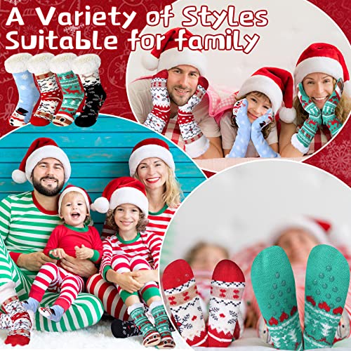 Jeyiour 4 Pairs Christmas Women's Fuzzy Slipper Socks Fleece Xmas Slipper Socks Thick Warm for Winter Christmas Party Gifts4