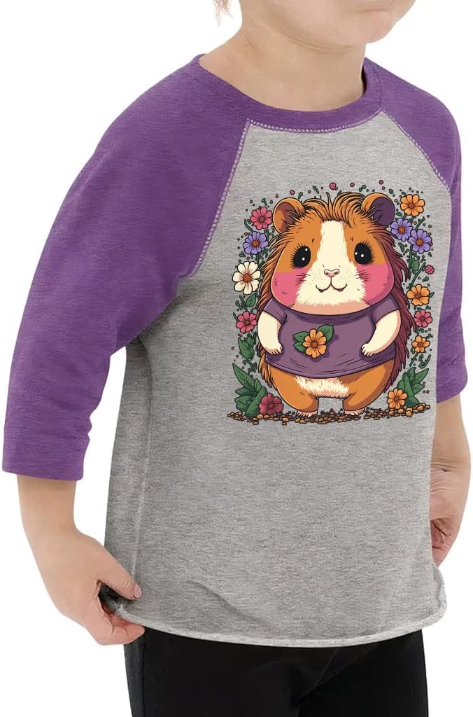 Adorable Guinea Pig Toddler Baseball T-Shirt - Cartoon Print 3/4 Sleeve T-Shirt - Anime Print Kids' Baseball Tee