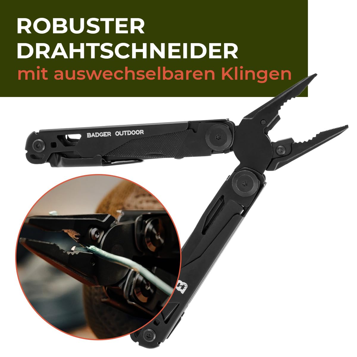 Badger Outdoor Solid Black Multitool 16 outils