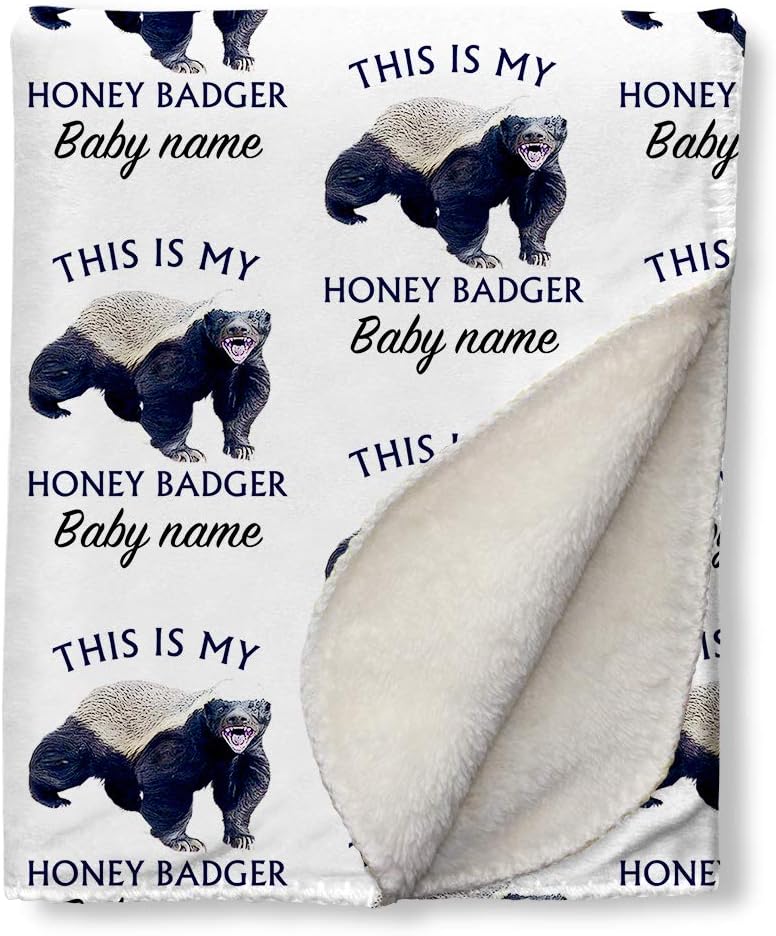 Honey Badger Pattern Print Blanket for Baby Customized with Baby Name - Super Soft Sherpa Blanket, 31x47 Inch