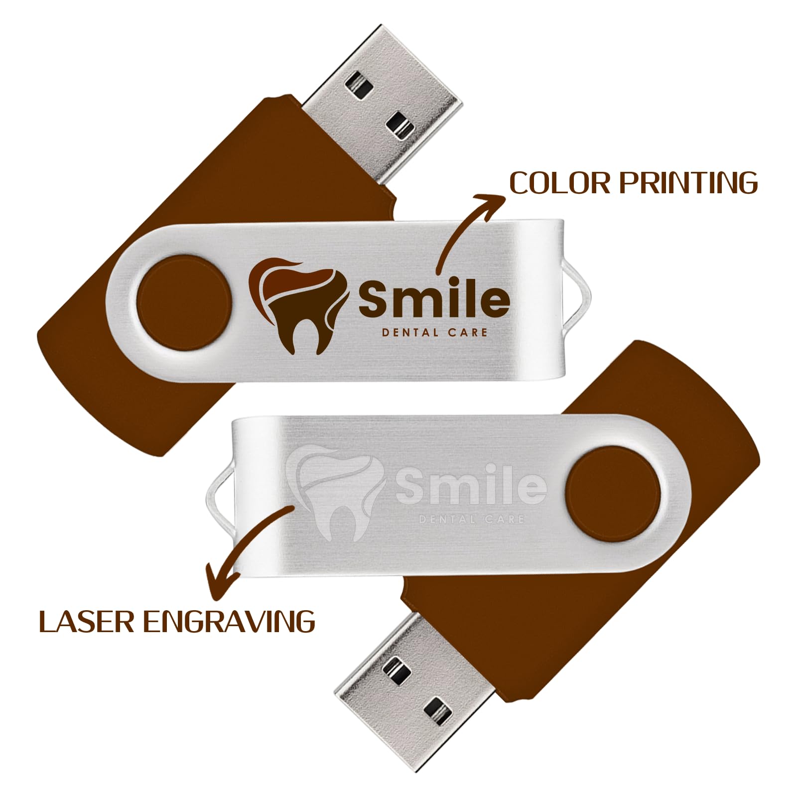 Zestaw 50 niestandardowych pendrive'ów USB 32 GB USB 2.0, spersonalizowane pendrive z logo do biznesu, wydarzeń, drukowania tekstu lub obrazu, niestandardowe karty pamięci JBOS - brązowe