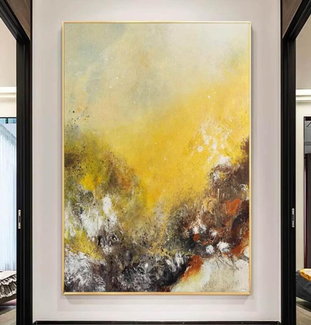 Peinture à l'huile abstraite texturée à la main : tableau vertical moderne pour salon