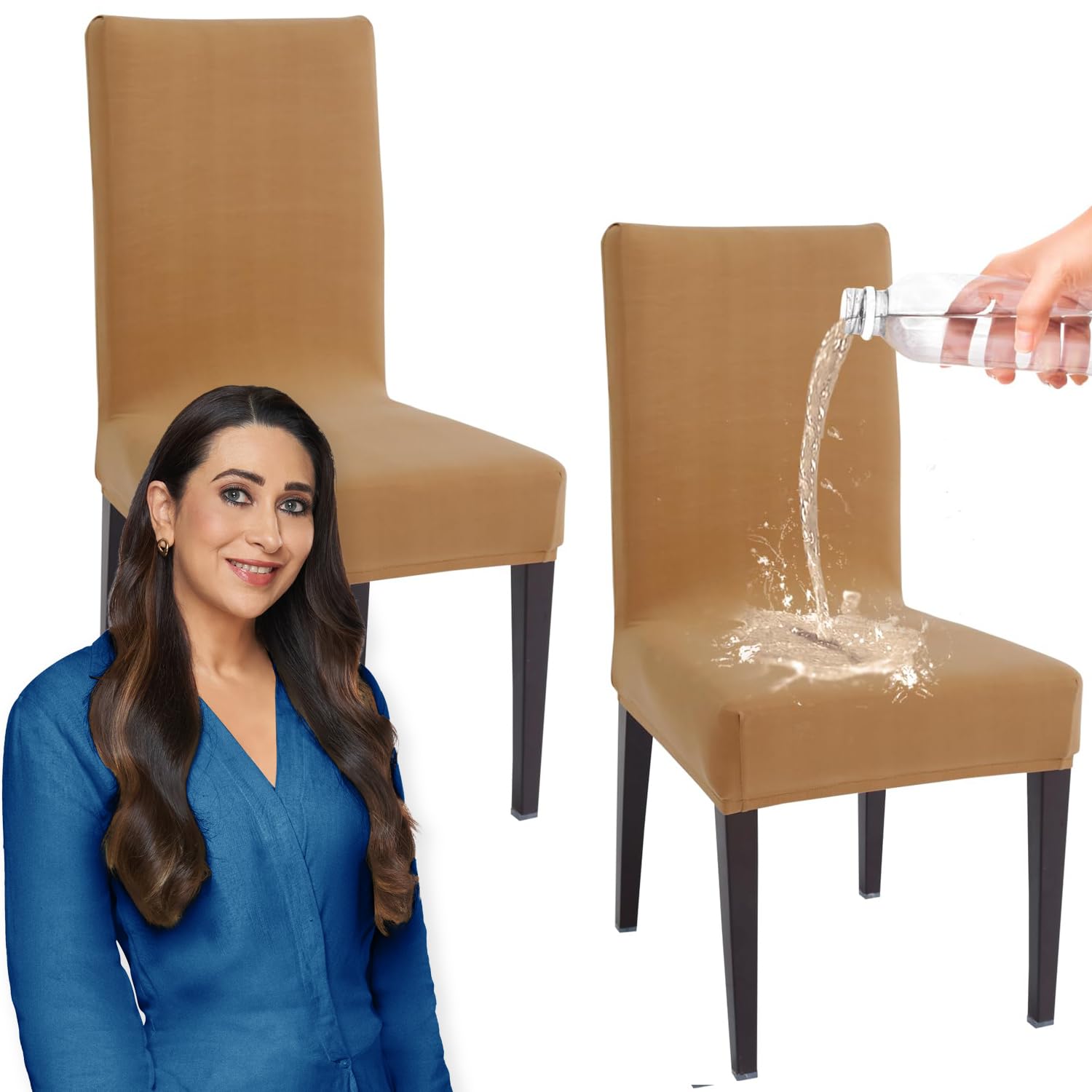 HOKIPO Water-Resistant Slipcovers for Dining Chair, Pack of 2, Camel (AR-4916-CML*2)-image-20