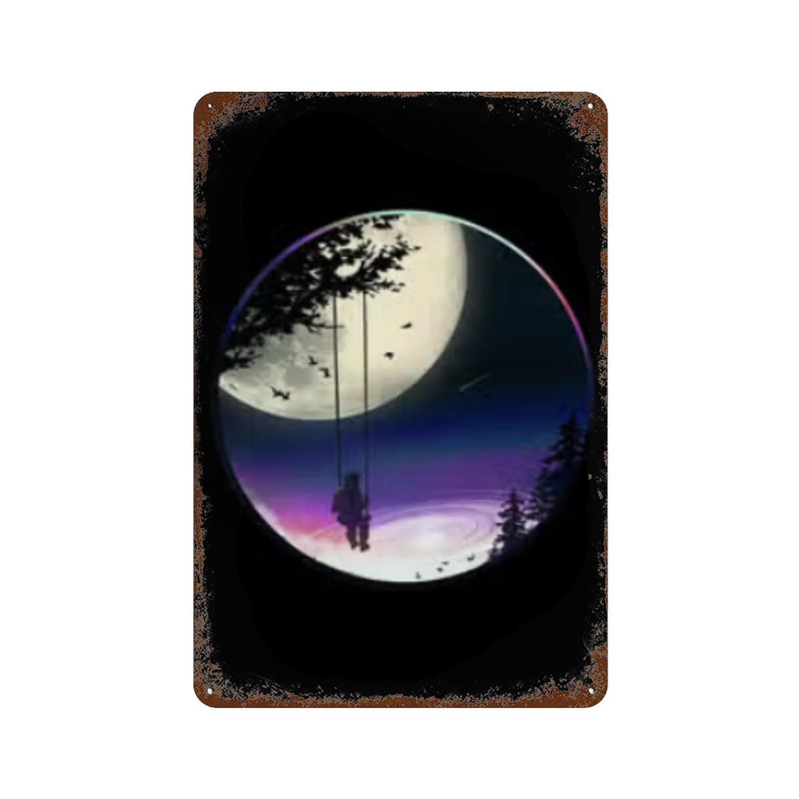 Moonlit Swing Fantasy Scene Retro Metal Sign 11.8"x7.9", Old School Wall Decor for Garage, Bar And Workshop Decor