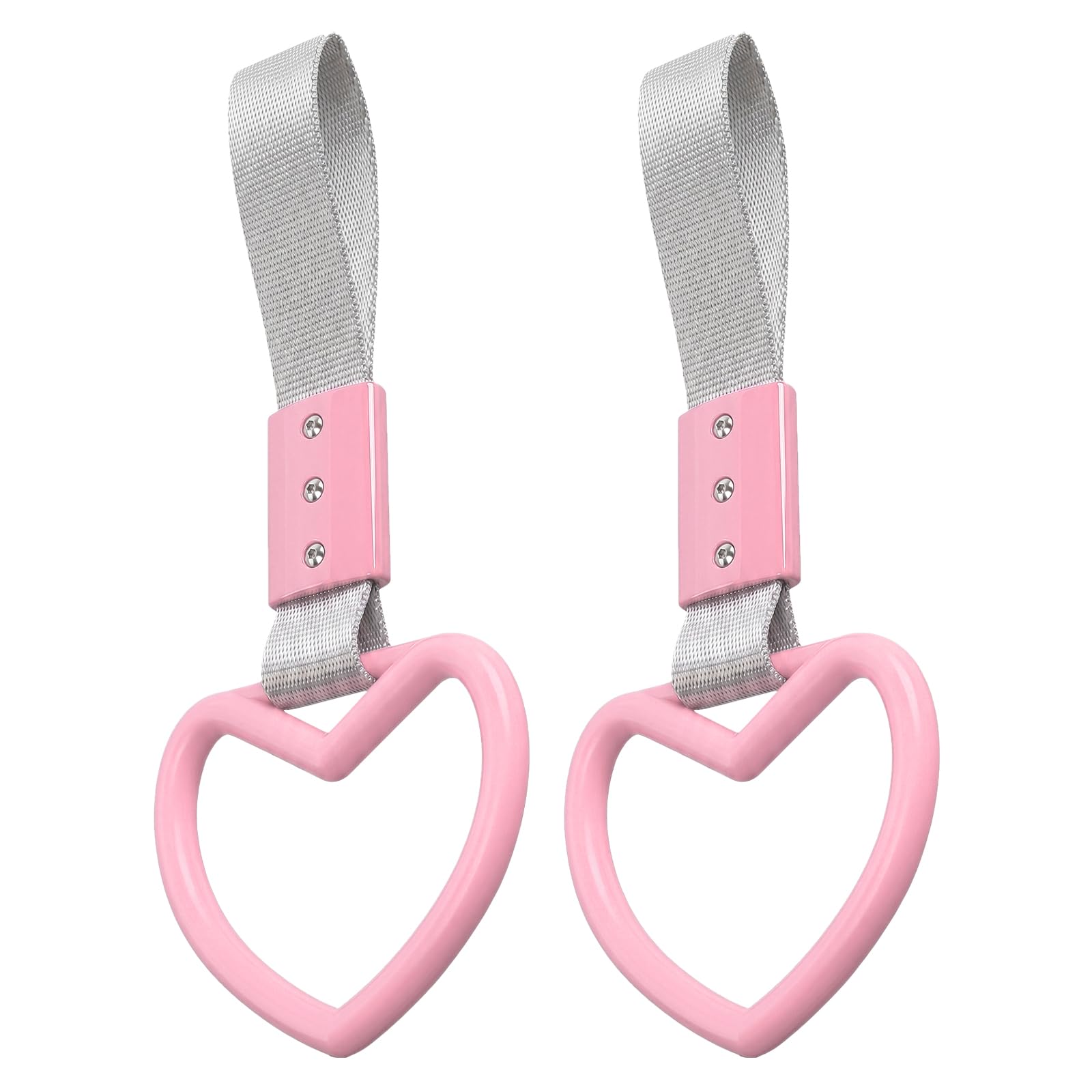 2PCS Heart Shaped Car Handle Straps, Rear Bumper Warning Keychain Ring for Car Exterior Accessories (Pink-Silver)