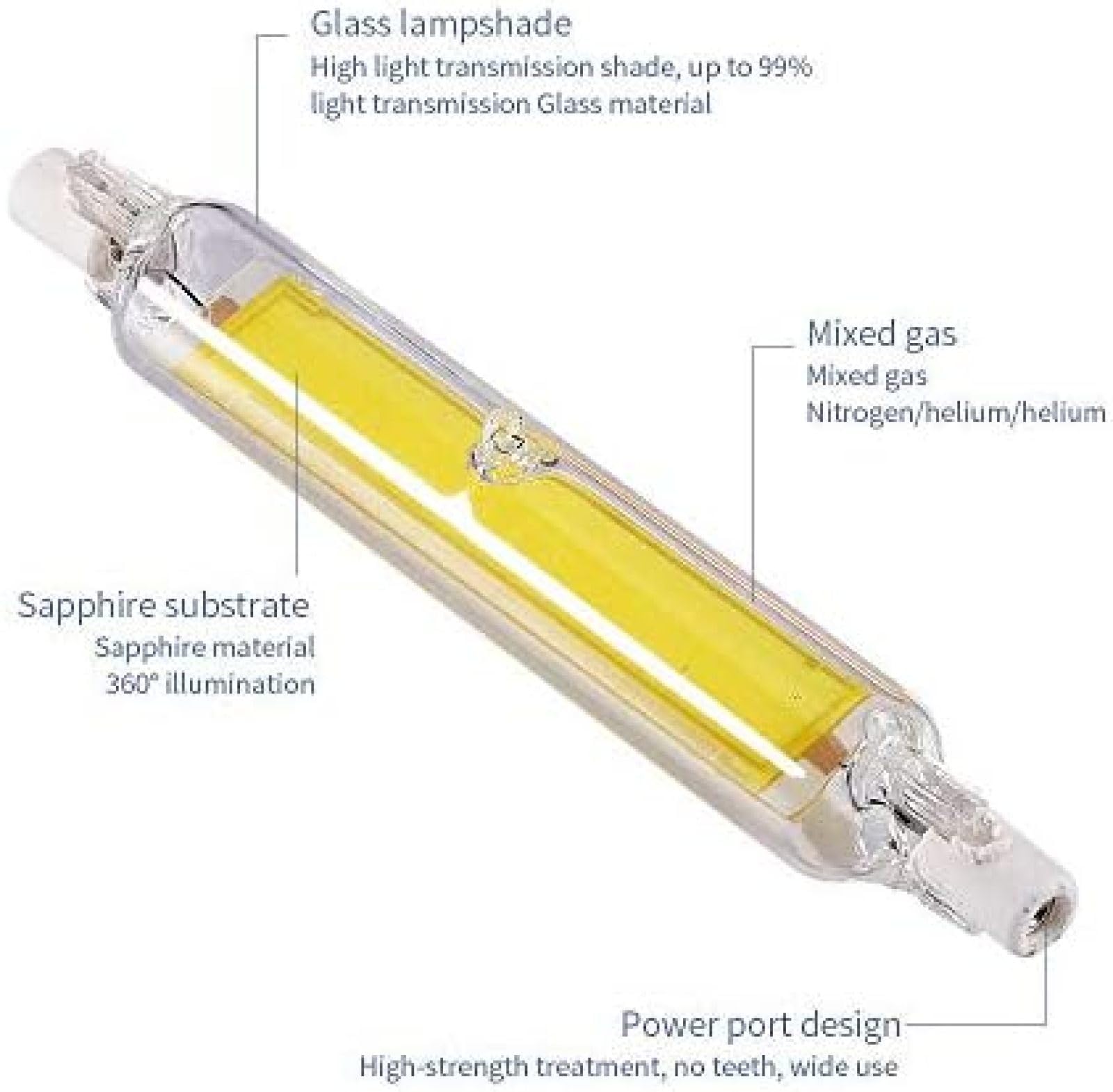 Liniowa żarówka halogenowa 4 sztuki z możliwością przyciemniania R7S Led Cob żarówka 78 mm 118 mm szklana rurka 15 W 30 W światło Ac 220 V 230 V reflektor wymień halogen, ciepły biały, 78 mm