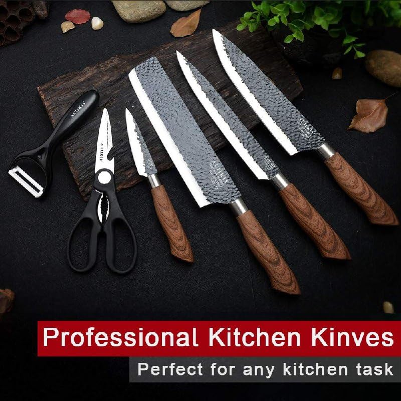 Image of Marco Almond Kitchen Knife Set, Marco AlmondA‚ 3Piece Rainbow Titanium Stainless Steel Boxed Knives Set for Kitchen with Sheath, 5 Knives with 5 Blade Guards, Teal (woodan)