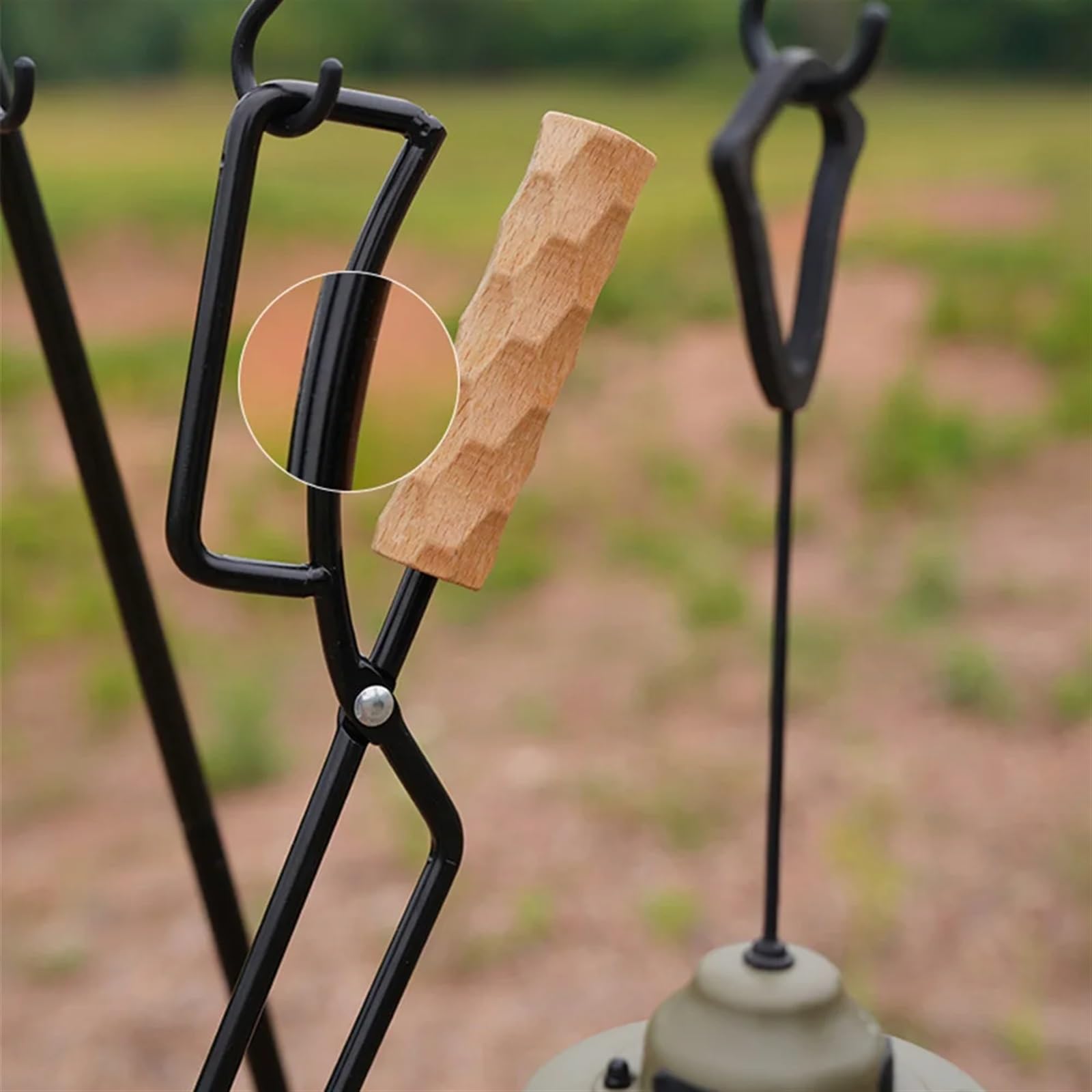 Pinze per Barbecue da Campeggio in Metallo, Set di pinze per Carbone con Manico Lungo, pinze per Il Fuoco, pinze per la Spazzatura in Legno, Clip in Acciaio Inossidabile, Portatili, per Esterni