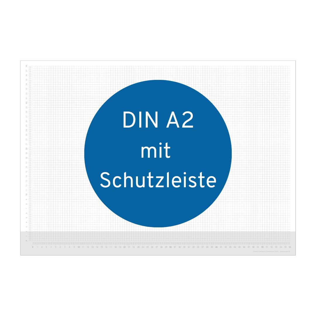 Karierte Papier-Schreibtischunterlage | DIN A2 | seitlich abgedrucktes Lineal | 30 Blatt zum Abreißen | mathematisches Papier karierter Block | zum Beschreiben und Skizzieren (DIN A2 mit Schutzleiste)
