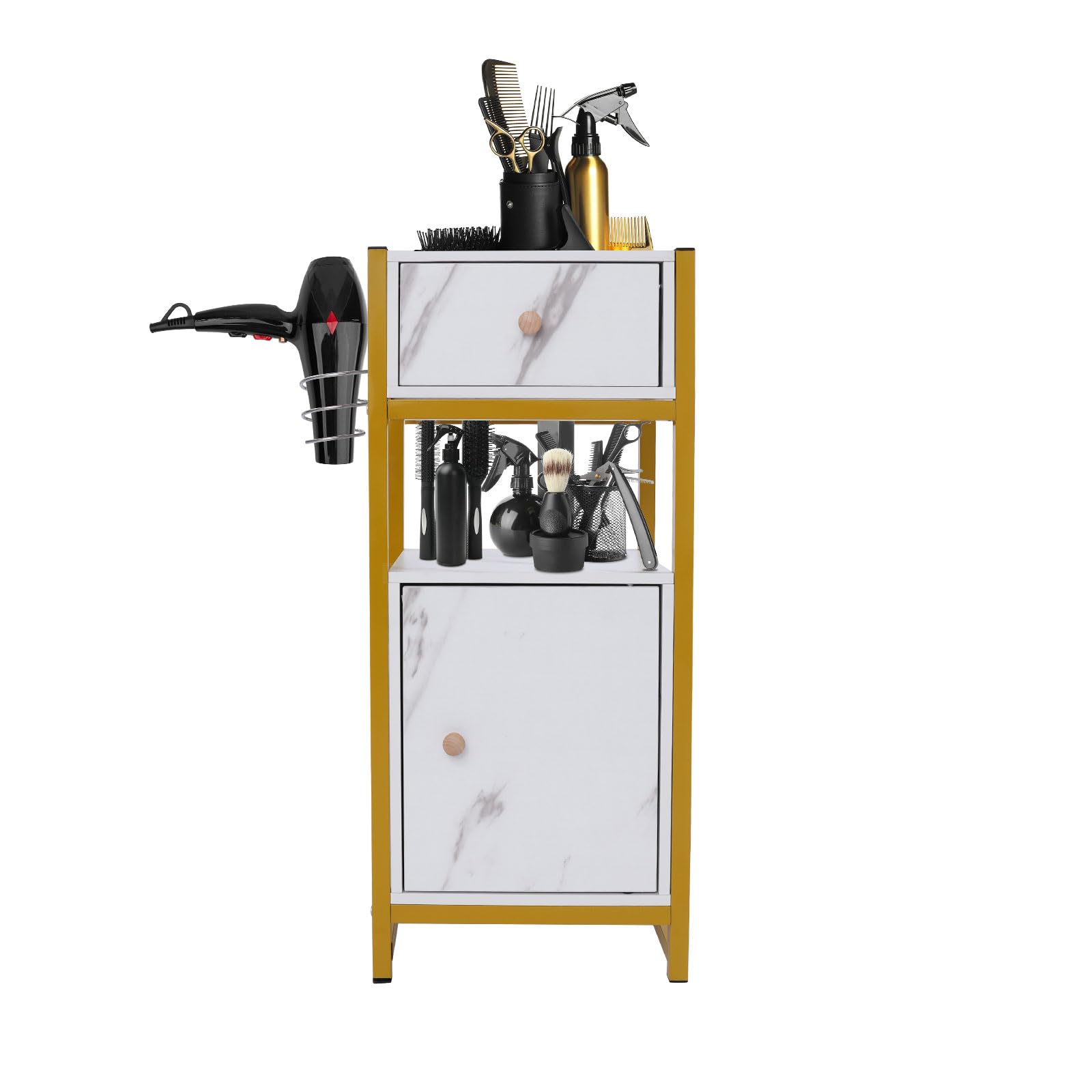 Beauty Salon Station, Barber Station with Drawer/Cabinets and Hair Dryer Holders, Salon Storage Cabinet Hair Tool Rack for Barber Stores, Salons,Locker Rooms