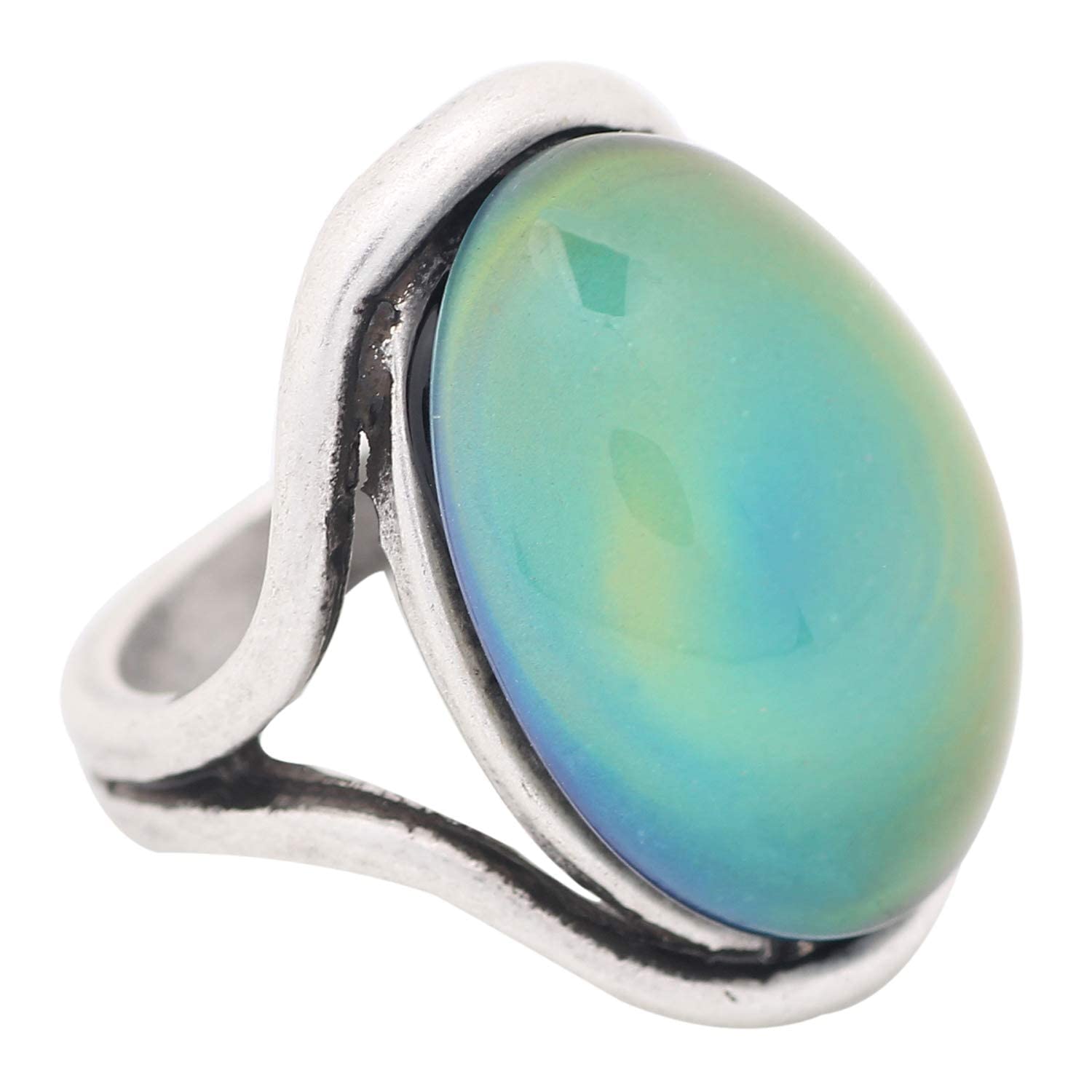 MY MOJOYASHandmade Antique Sterling Silver Plated Mood Ring with Color-Changing Oval Stone (MJ-RSN022)