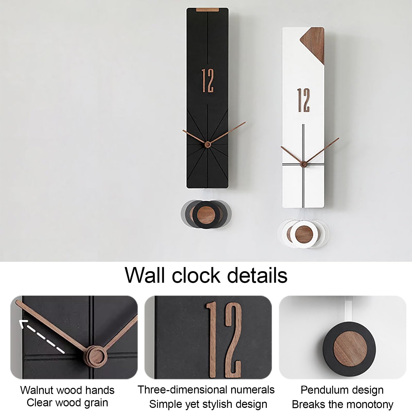 Moderno Decoración Reloj De Pared con El Péndulo, Reloj Pared Silencioso Sin Tic-TAC, Decoración Batería para Escuela, Sala Estar, Cocina, Oficina(White2)