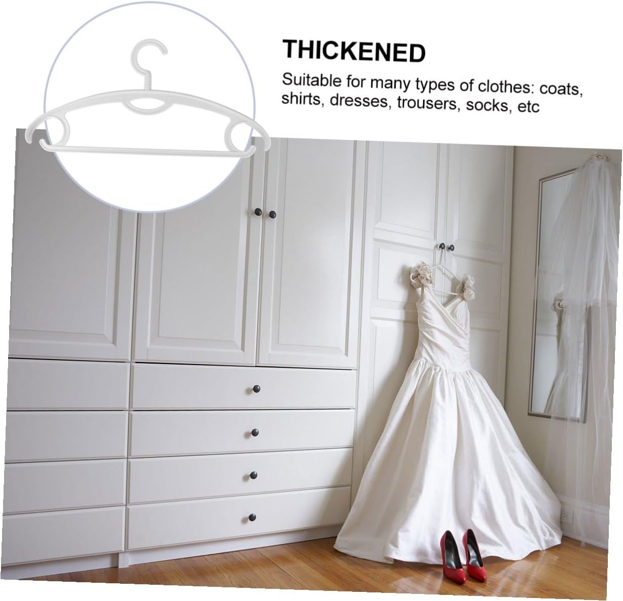 BESPORTBLE 10pcs Thick Wide Plastic Traceless Clothes Hangers Non-Slip Solid Coat Rack 360° Rotatable Windproof Garment Storage for Home Closet