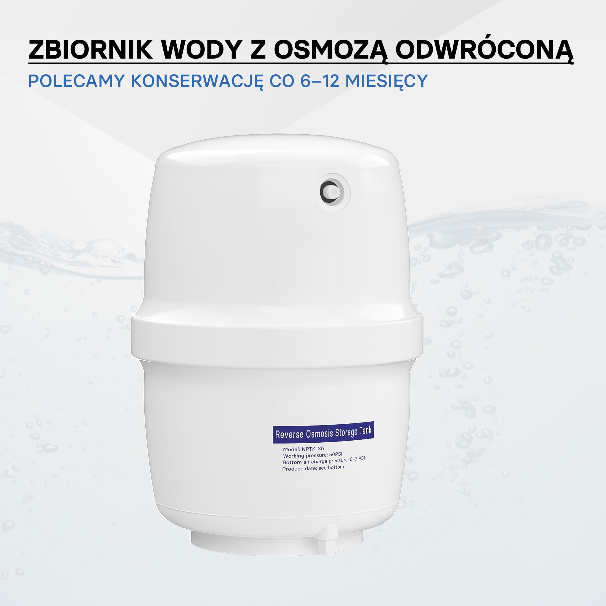Zbiornik na wodę Naturewater 4 G (15,14 l) do wody z odwróconej osmozy, pojemnik bezpieczny dla żywności, zbiornik z membraną z gumy butylowej